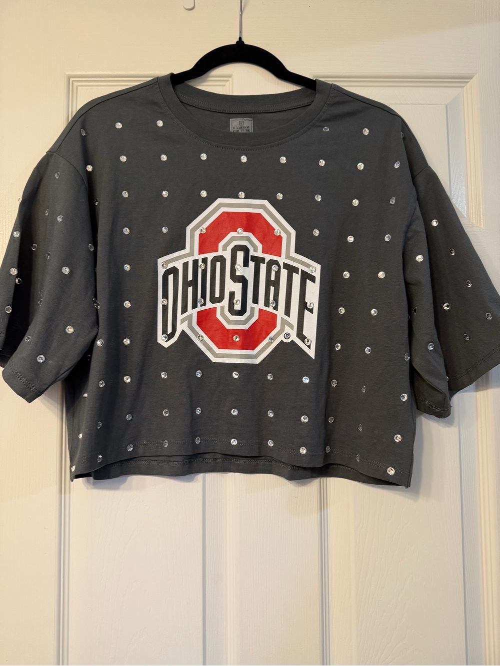 Ohio State Rhinestone Cropped Tee - Charcoal
